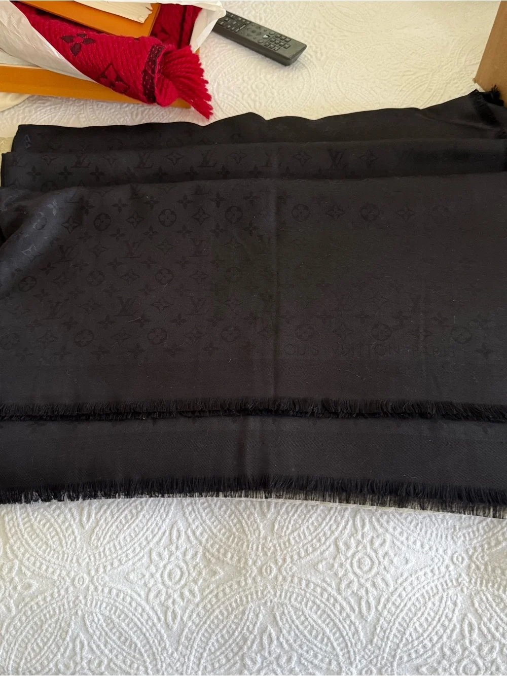 Louis Vuitton Monogram Shawl Scarf Wrap Black